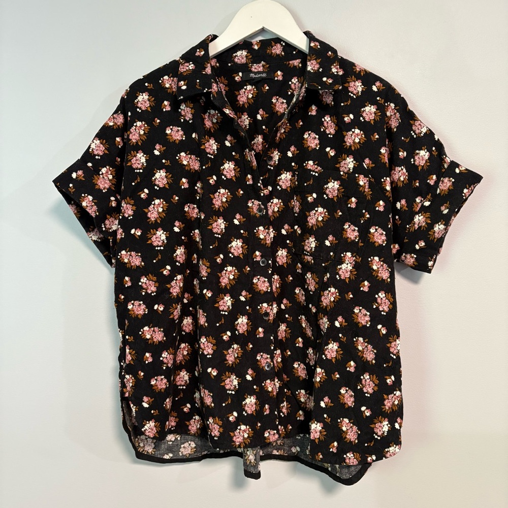 Madewell Black and Pink Casual short sleeve corduroy Shirt size medium